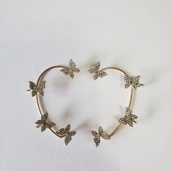 Silver Plated Metal Crystal Butterfly Ear Clips For Women Sparkling Zircon - Picture 6 of 10